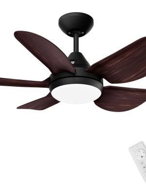 VENTILADOR DE TECHO 30"CON LED 15W CON ASPAS COLOR MADERA FORMA DE HOJA C/CONTROL