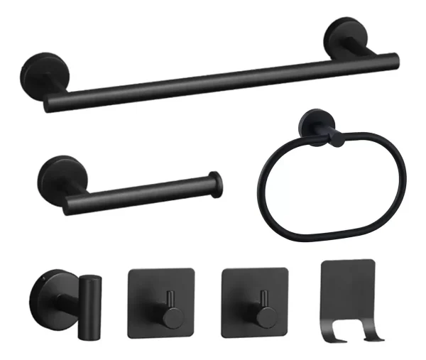 ACCESORIOS DE BAÑO NEGRO  7 PZAS