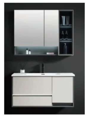 MUEBLE DE BANO BLANCO/GRIS CON ESPEJO LED TOPE DE CERAMICA 80X50cm MF-5756