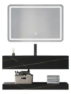 MUEBLE DE BANO CON ESPEJO LED DE PIEDRA NEGRO 60X50cm SR-1024