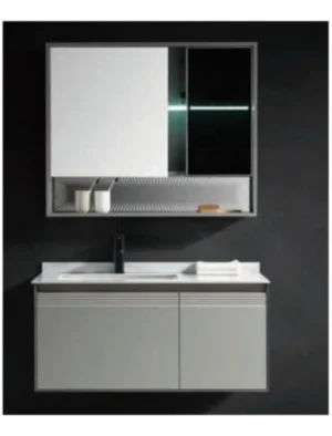 MUEBLE DE BANO GRIS CON ESPEJO LED TOPE DE CERAMICA 100X50cm MF-5678